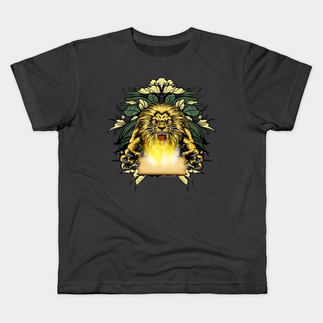 Awesome angry lion with a book Kids T-Shirt by Nicky2342